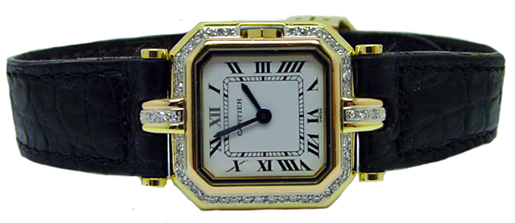 Abbildung einer Cartier-Uhr, seitlich liegend