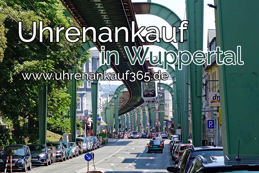 Uhrenankauf in Wuppertal, das Bild zeigt eine Straße mit der Wuppertaler Schwebebahn.
